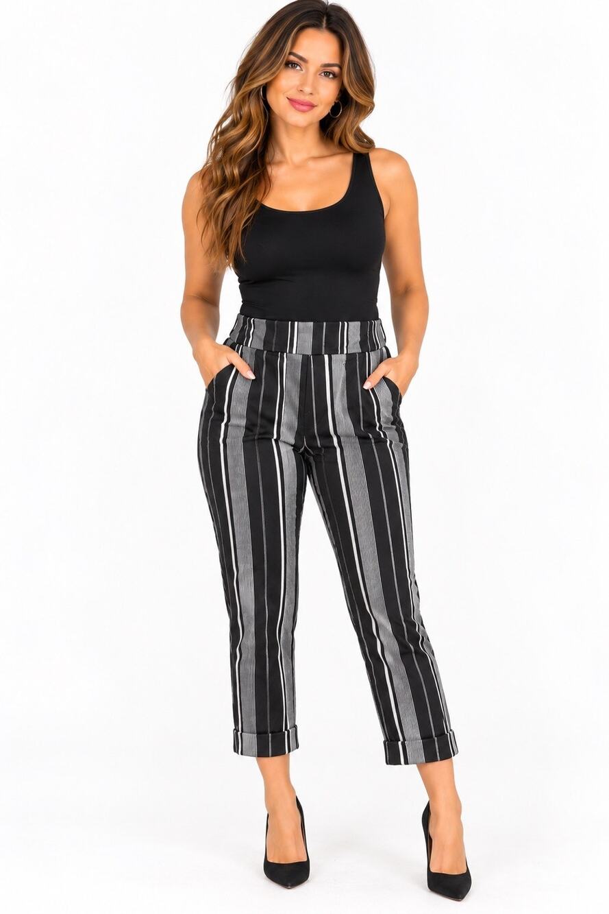 7th Avenue NY & Co Women’s Black/White Striped Ankle Pants M
